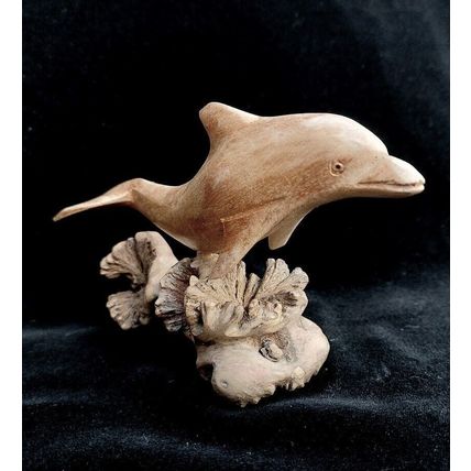 Dolphin Carved Natural Wood Wildlife Ornament
