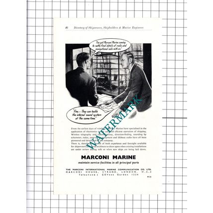 Marconi Marine London Advert - c.1957 Book Print