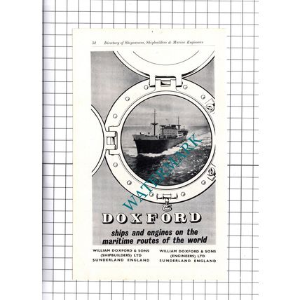 TSS Oxfordshire Ship Carron Company / William Doxford Sunderland ADVERT - c.1957