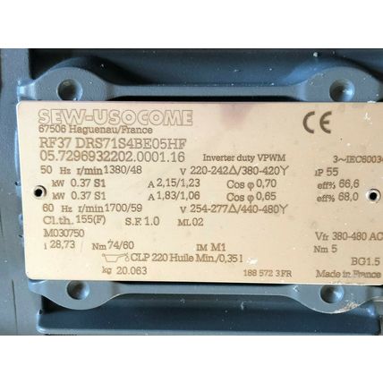 NEW SEW EURODRIVE RF37 DRS71S4BE05HF AC GEARMOTOR,RF37 INVERTER DUTY,SJ