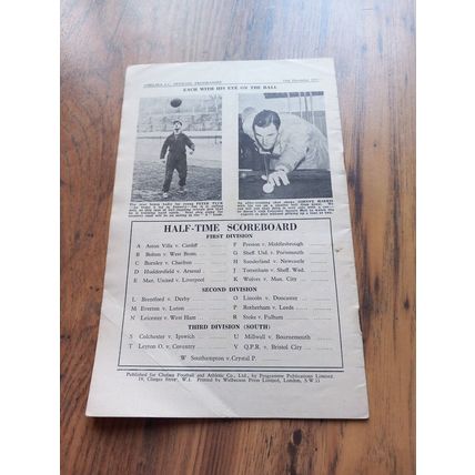 1953/54 Chelsea vs Blackpool, Division 1, 19/12/1953 ** FREE P&P **