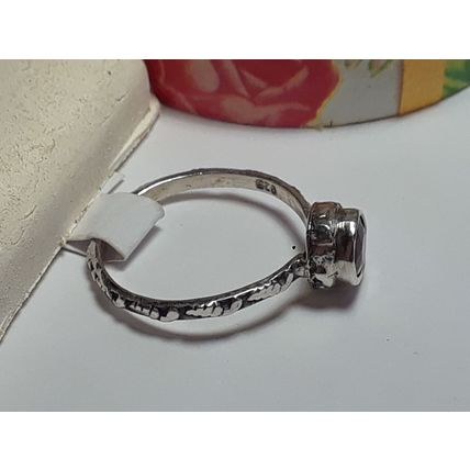 1/2ct Natural Round Ruby bezel Sterling Silver sculpted & etched Band Ring#20075