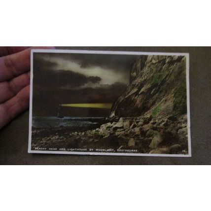 1930s Postcard -Beachy Head Lighthouse by moonlight, Eastbourne - Sussex