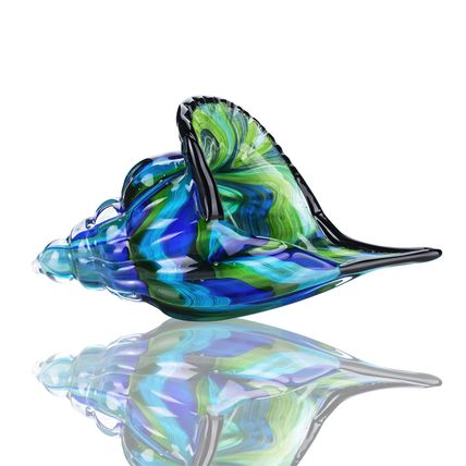 Hand Blown Blue Glass Murano Art Style Seashell Conch Sculpture Save The Ocean