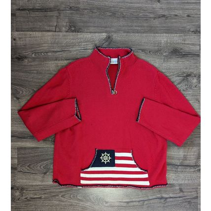 Vintage Villager Sport by Liz Claiborne Nautical Half Zip Sweater XL Cherry Red