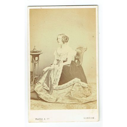 Victorian cdv photo woman seated wearing ball gown London photographer
