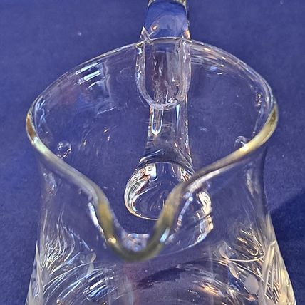 Vintage ETCHED GLASS CREAMER 4" ROSE Flower Floral Crystal