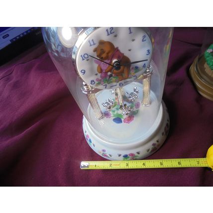 DISNEY'S WINNIE The POOH & PIGLET 9" Pendulum Clock in Glass Dome! Works Great!!