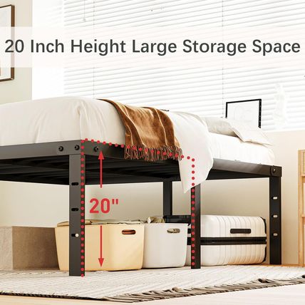 20 Inch Tall Full Size Bed Frame with Large Storage Space, Heavy Duty Metal Plat