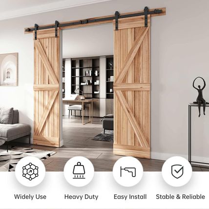 Easelife 8 FT Double Door Sliding Barn Door Hardware Track Kit,Straight Pulley,H