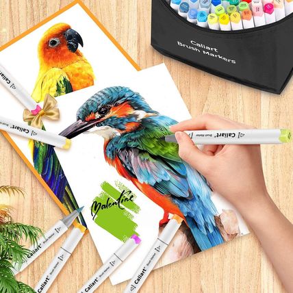 Caliart 101 Colors Brush & Chisel Alcohol Markers for Adult Coloring Book, Dual