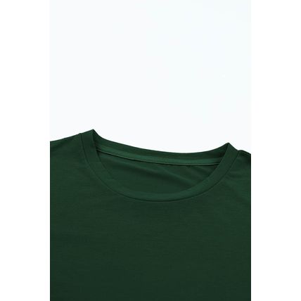 Green Casual Plain Crew Neck Tee