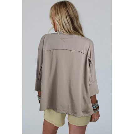 Medium Grey Floral Starbust Exposed Seam Mineral Wash Top