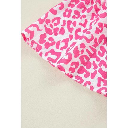 Bright Pink Leopard Printed Long Sleeve Buttoned Front Mini Dress