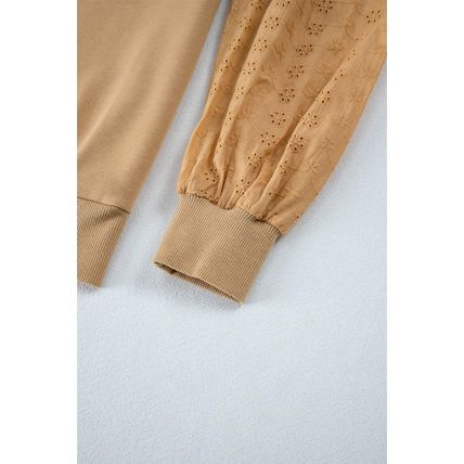 Pale Khaki Solid Patchwork Sleeve Round Neck Sweatshirt
