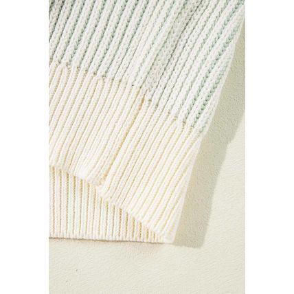 Brown Colorblock Textured Knit Bubble Sleeve Sweater