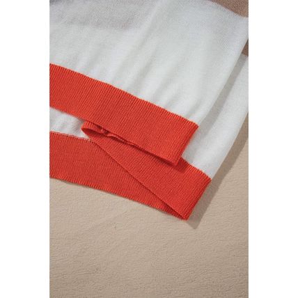 Apricot Colorblock Striped Round Neck Drop Shoulder Sweater