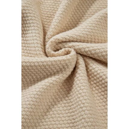Parchment Solid Textured Knit Split Cuff Drop Shoulder Loose Sweater