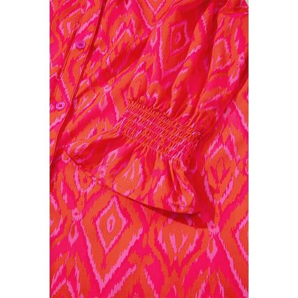 Strawberry Pink Western Aztec Geometric Ruffled 3/4 Sleeve Shirt