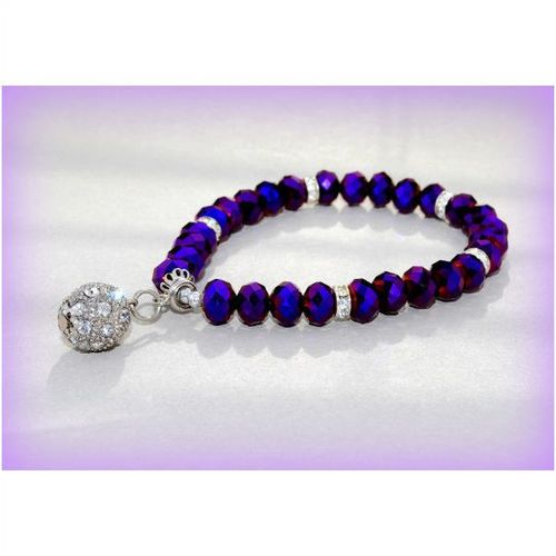 Faceted Purple & Clear Crystals Roundels Charm Bracelet Bangle Jewellery 1563