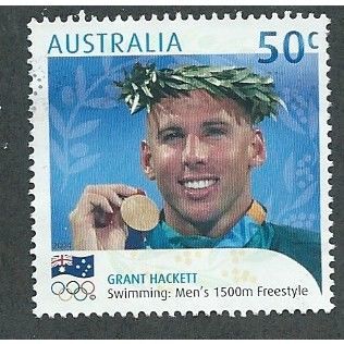 AUS 2004 50c 'GOLD MEDAL WINNERS - MENS SWIMMING 1500m 'FINE USED (EBID34-367)