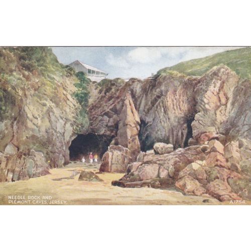Needle Rock and Plemont Caves Jersey CI71671 From of Watercolour by E.W. Trick