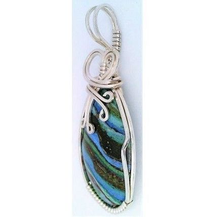 Rainbow Cal Silica Silver Wire Wrap Pendant 44