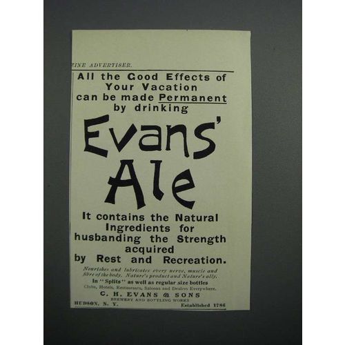1908 Evans Ale Ad - Effects Made Permanent by Drinking