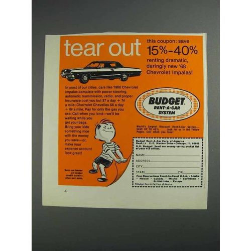 1968 Budget Rent-a-Car System Ad - Tear Out!