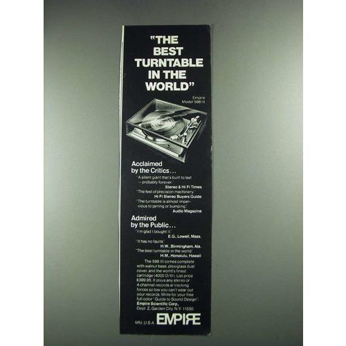 1975 Empire Model 598 III Turntable Ad - The Best in the World