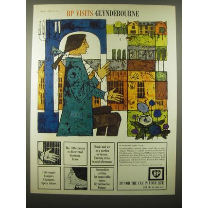 1965 BP Oil Ad - art by Gaynor Chapman - BP visits Glyndebourne