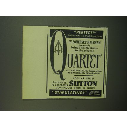 1949 Quartet Movie Ad - Perfect Archer Winsten, Post Home News