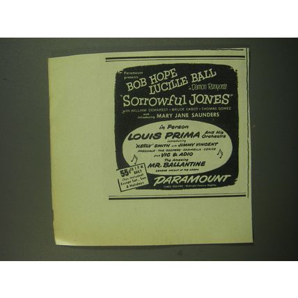 1949 Sorrowful Jones Movie Ad - Paramount presents Bob Hope Lucille Ball