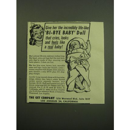 1949 The Get Company Bi-Bye Baby Doll Advertisement