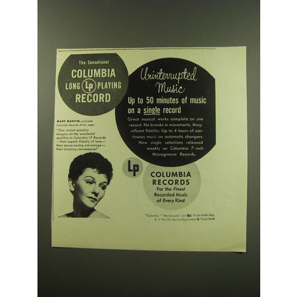 1949 Columbia LP Record Ad - Mary Martin - Uninterrupted Music
