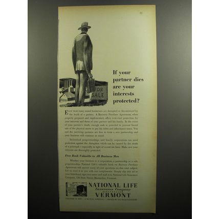 1951 National Life Insurance Ad - If your partner dies are interests protected