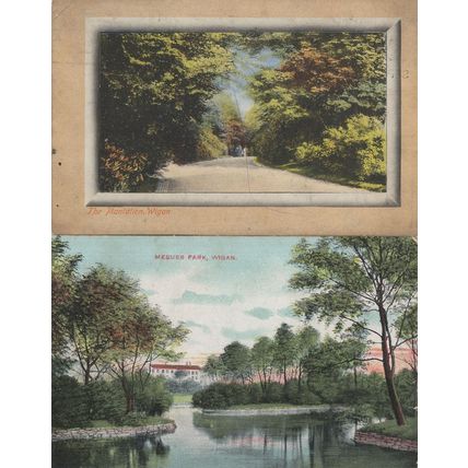 The Plantation Mesues Park 2x Old Wigan Postcard s