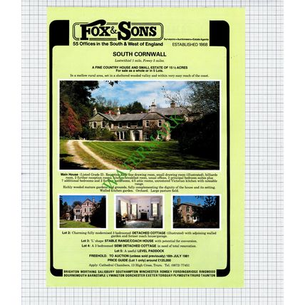 Lostwithiel Cornwall House Sale Advert - 1981 Cutting