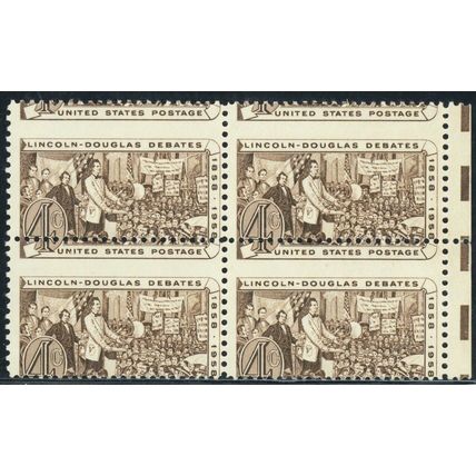 1115, Mint NH 4¢ Lincoln Misperf Shift Error Block of Four Stamps - Stuart Katz