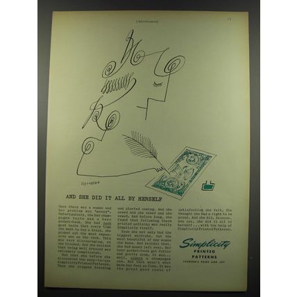 1955 Simplicity Patterns Ad - art by Saul Steinberg - she did it all by herself