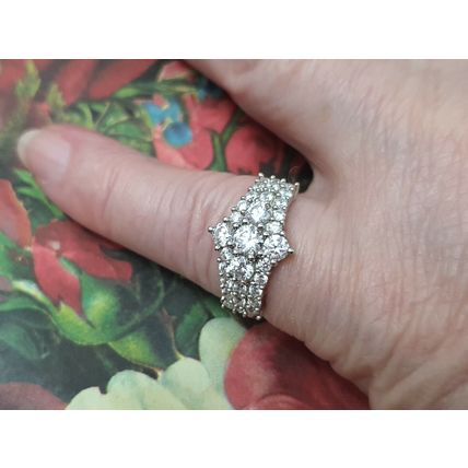 Rhombus Cluster Ring Made With Swarovski Zirconia Size L½ Platinum 925 Silver
