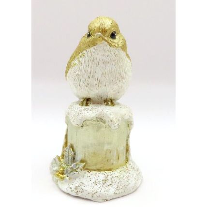 Golden Glitter Robin Ornament Figurine 8 CM Gift Christmas Holiday Decoration
