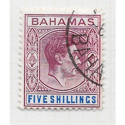 BAHAMAS 1938 KG6 5/- FIVE SHILLINGS CHALK RED PURPLE SHADE CDS SG156e 156e SG