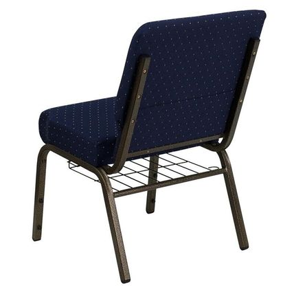 50x Blue Gold Dot 21'' Wide Church Chairs Book Rack 4” Seat 800 Lb Wt