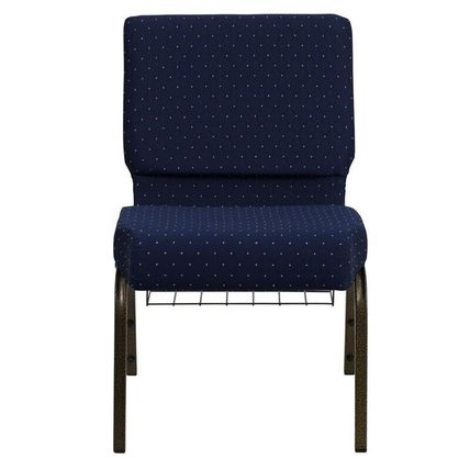 50x Blue Gold Dot 21'' Wide Church Chairs Book Rack 4” Seat 800 Lb Wt