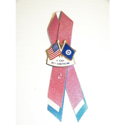 UAW V CAP BUY AMERICAN LAPEL / HAT PIN & RIBBON UNITED AUTO WORKERS
