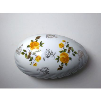 Norleans Japan Egg Shaped Trinket Box Dish /Porcelain Yellow Flower Vintage!