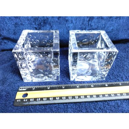 (2) Gold Canyon Heavy Blooming Crystal Clear Glass Blocks/ Cubes Votive Holders