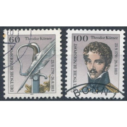 Birth Bicentenary of Theodor Korner - Germany 1991 - F H - MiNr 1559/60