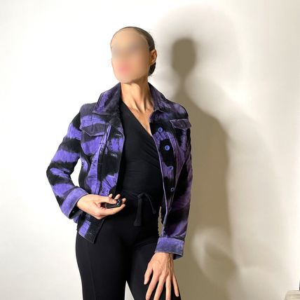 Tie Dye Seude Leather Jeans Jacket Short Coat Boho